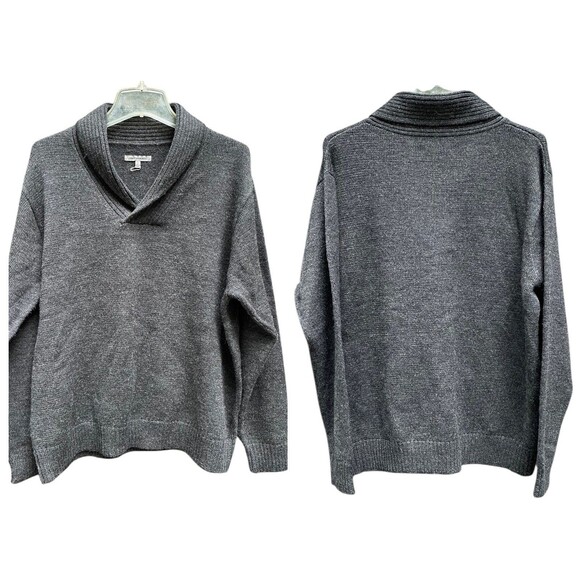 Johnston & Murphy Gray Merino Wool Shawl Neck Sweater Size L Classic Preppy - Picture 13 of 13